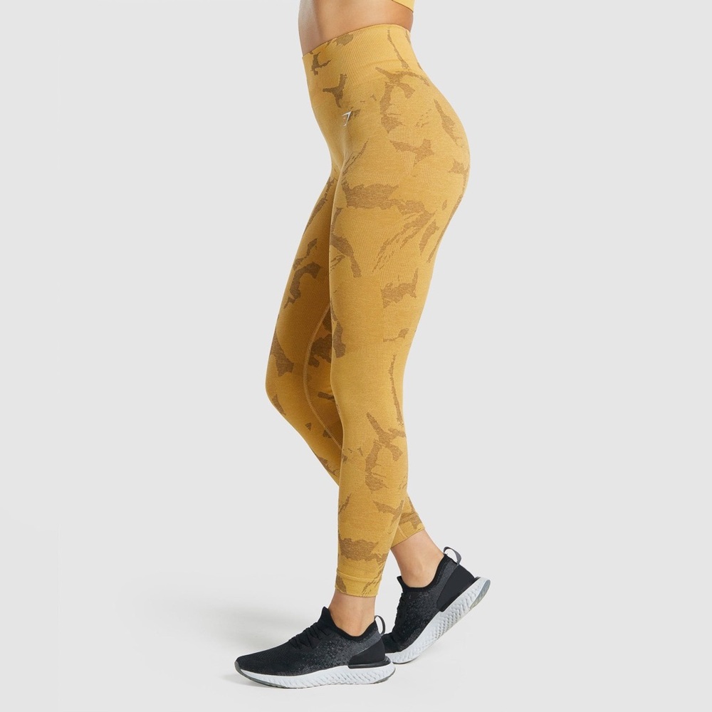 Gymshark Mustard Yellow Camo Seamless Leggings